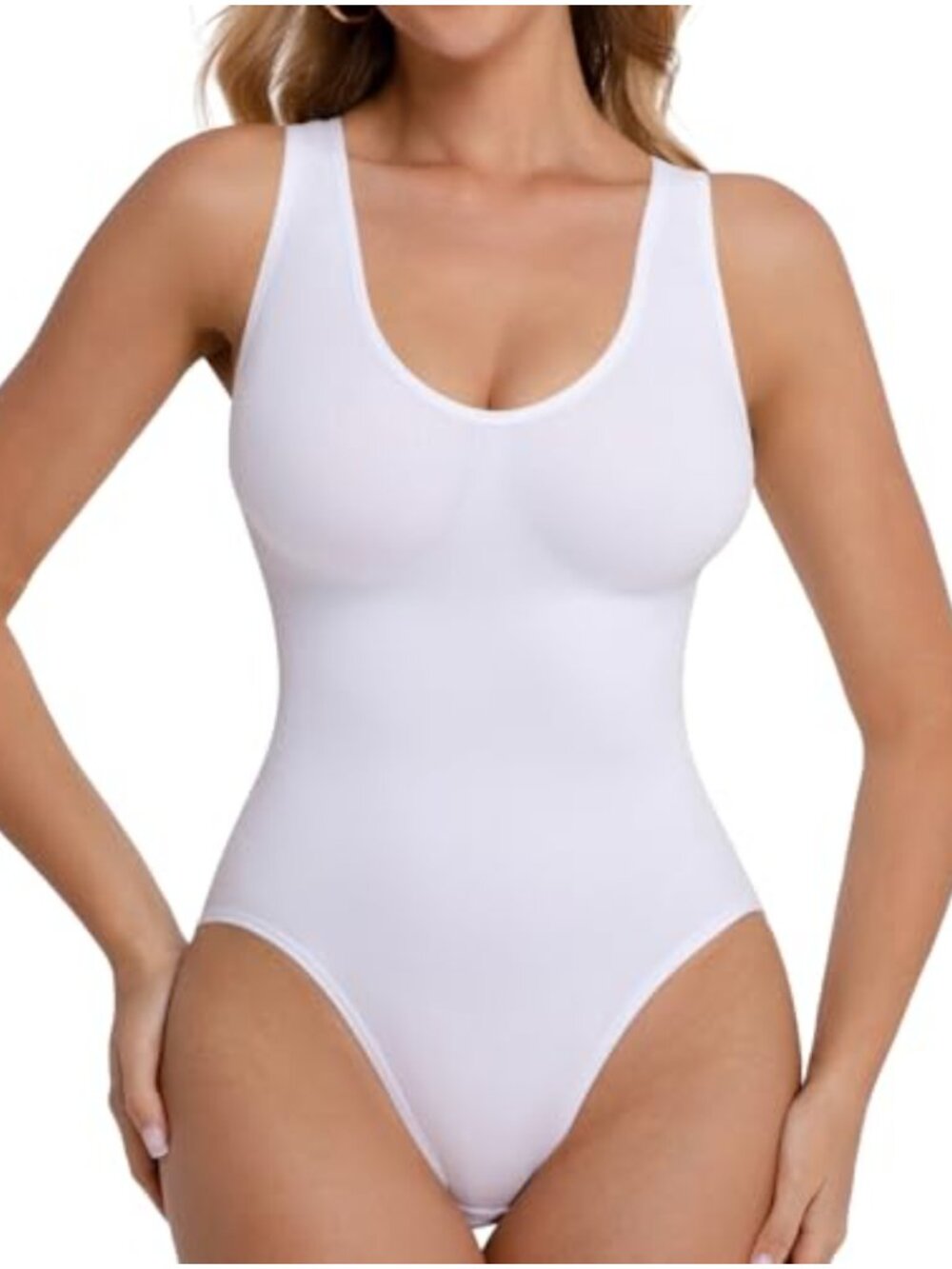 Seamless Tummy Control Shapewear Bodysuit Deep V Neck Hook Eye
